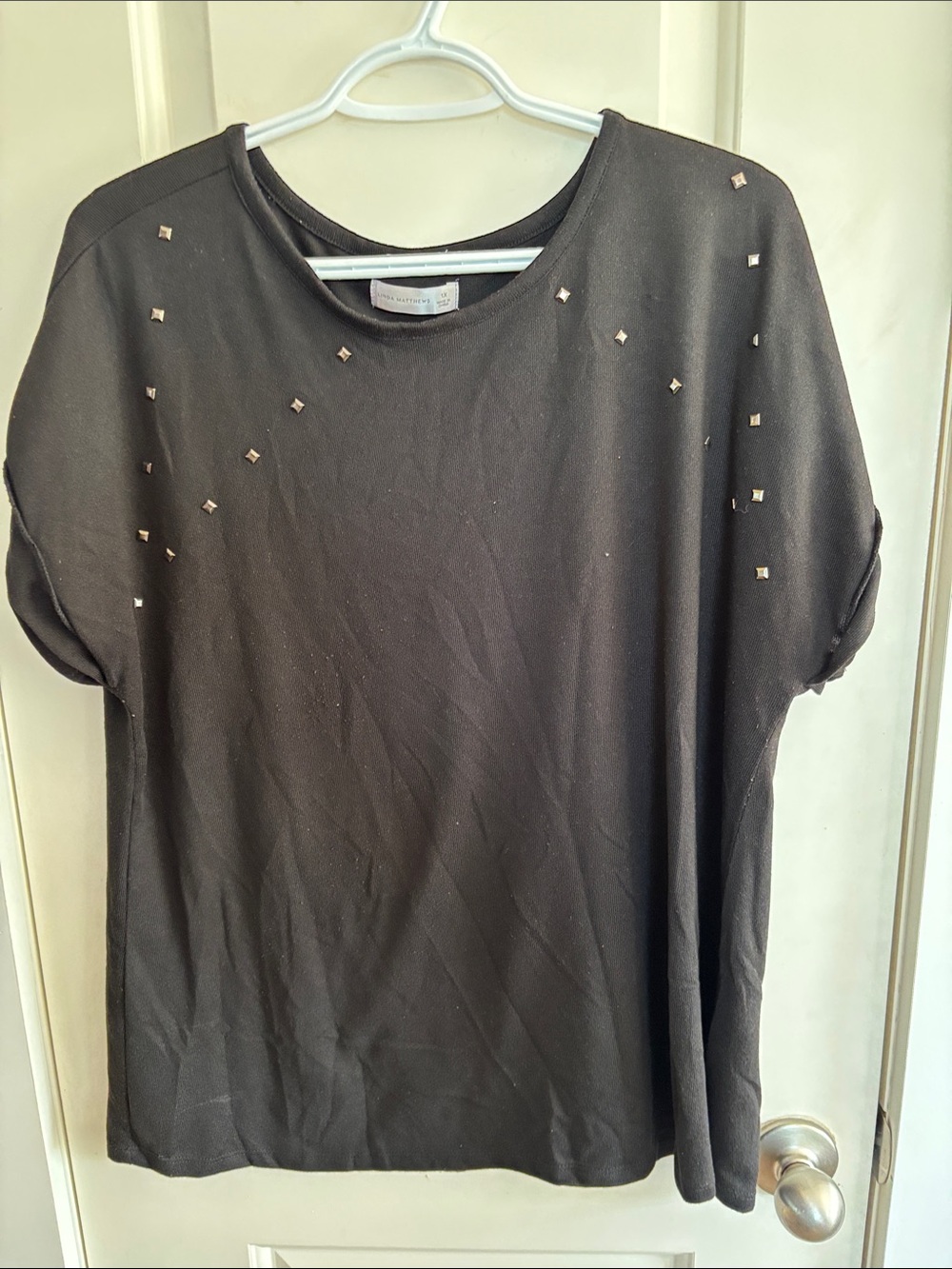 Women's Black Stud-Embellished Short Sleeve Top